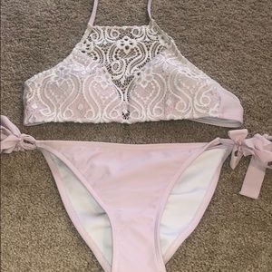 Pink and white bikini